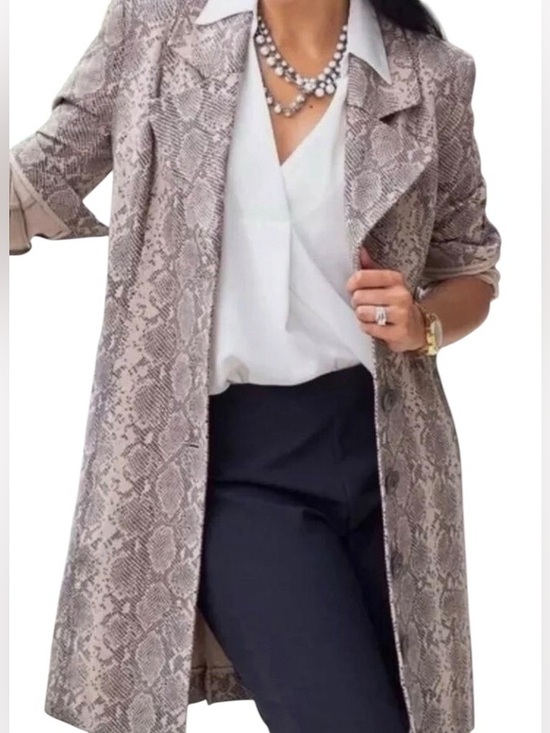 CAbi Jackets & Blazers - Nwot CAbi Neutral king cobra Snake-Print Trench Coat Beige and Gray size small